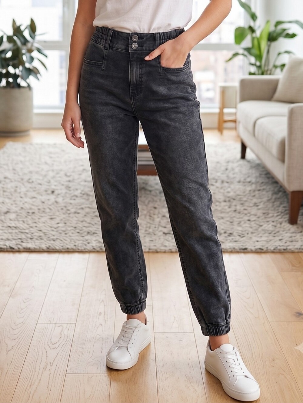Express Washed Black High-Rise Boyfriend Jean Jogger